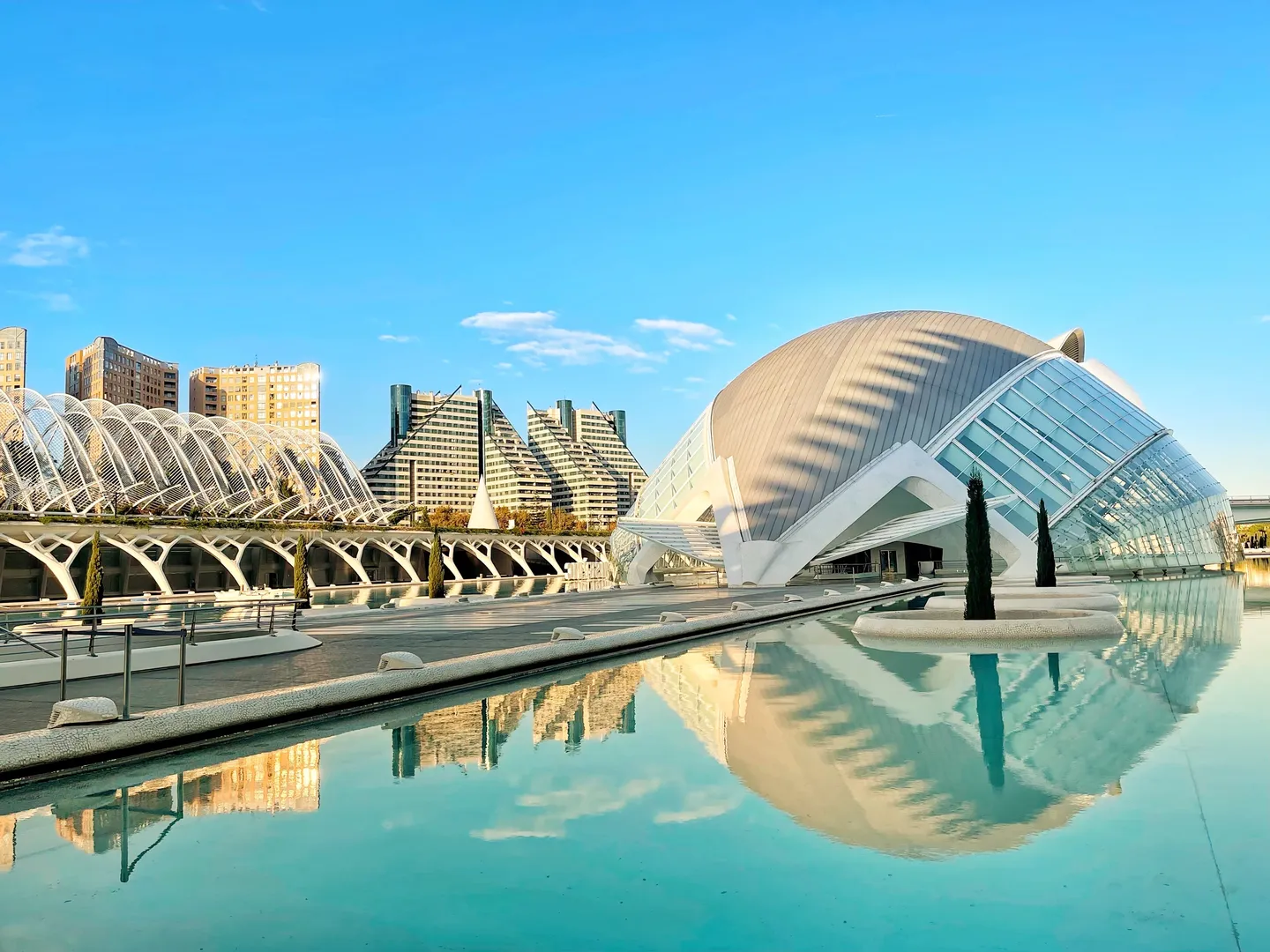 Ciudad de las Artes y las Ciencias in Valencia bei Tageslicht - Von Stuttgart nach Valencia im Oktober: Anreise, Viertel und Apartment clever wählen